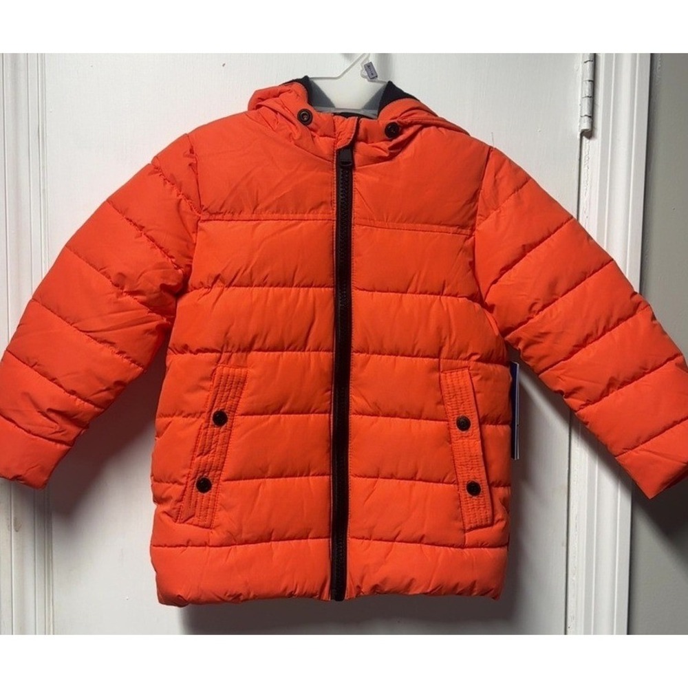 Perry Ellis | Orange Puffer Jacket Hooded Quilted Coat | Size 5